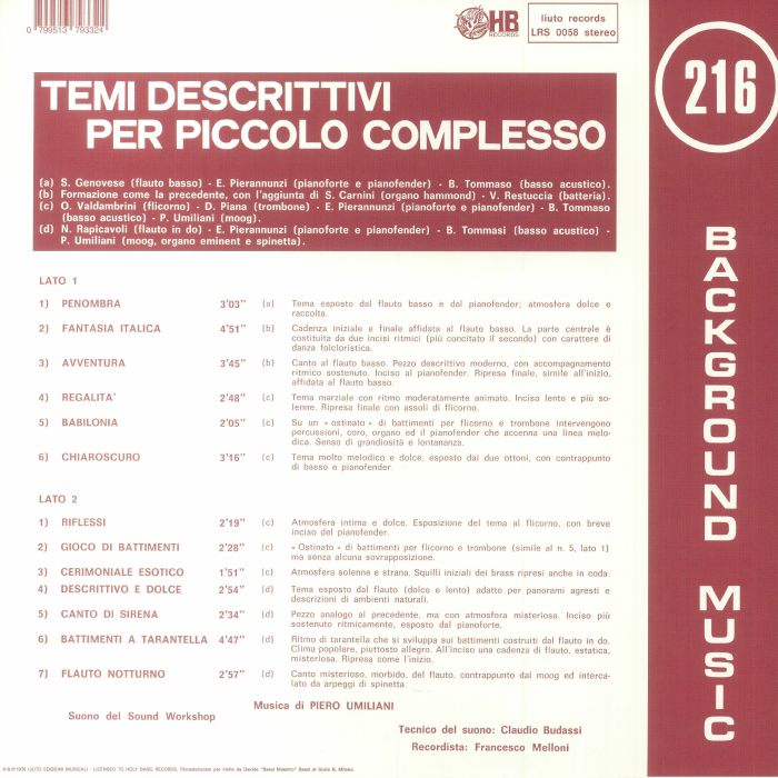 UMILIANI, Piero - Temi Descrittivi Per Piccolo Complesso (reissue)
