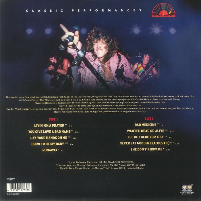 BON JOVI - Greatest Hits Live Vinyl at Juno Records.