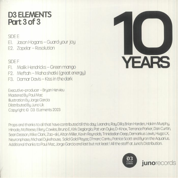 Various Artists / 10 Years D3 Elements Part 3 Of 3 (Jason Hogans, Zopelar, Malik Hendricks, Meftah, Damar Davis) Various Artists / 10 Years D3 Elements Part 3 Of 3 (Jason Hogans, Zopelar, Malik Hendricks, Meftah, Damar Davis)