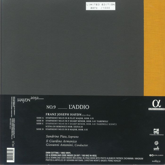 HAYDN, Franz Joseph/GIOVANNI ANTONINI/SANDRINE PIAU/IL GIARDINO ARMONICO - Haydn 2032 No 9: L'addio
