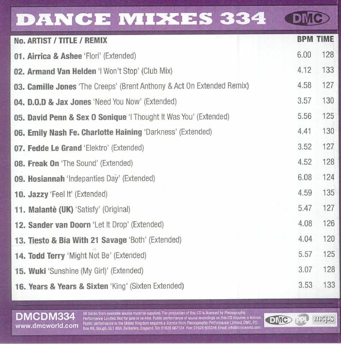 VARIOUS - DMC Dance Mixes 334: Commercial Club Tracks & Dance Remixes (Strictly DJ Only)