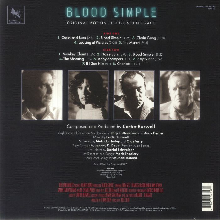 Carter BURWELL - Blood Simple (Soundtrack) (Record Store Day RSD Black ...