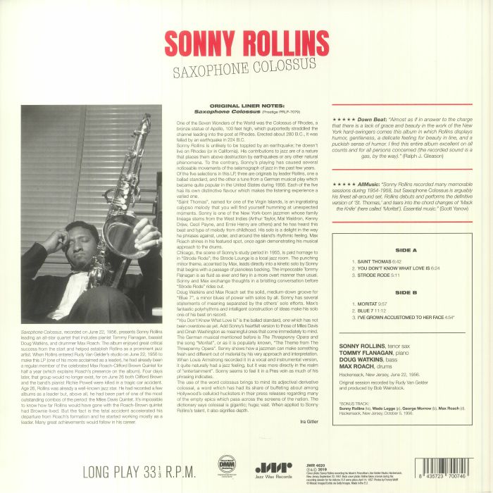 Sonny Rollins Saxophone Colossus Collector S Edition Vinyl At Juno