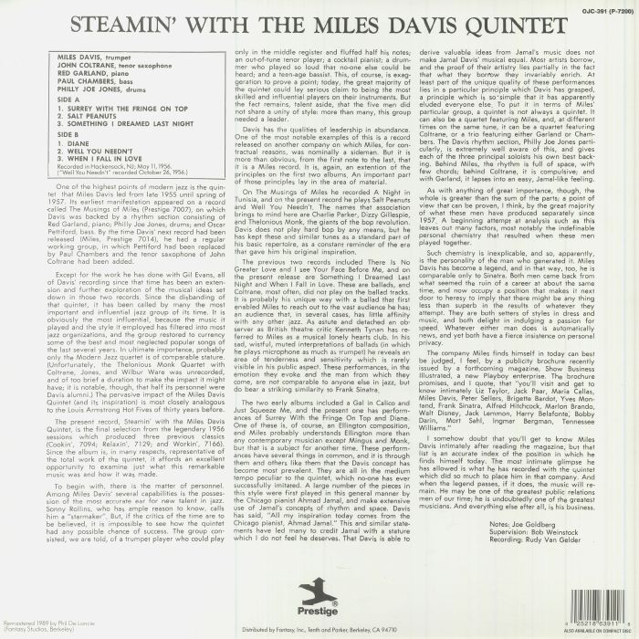 The MILES DAVIS QUINTET - Steamin' With The Miles Davis Quintet