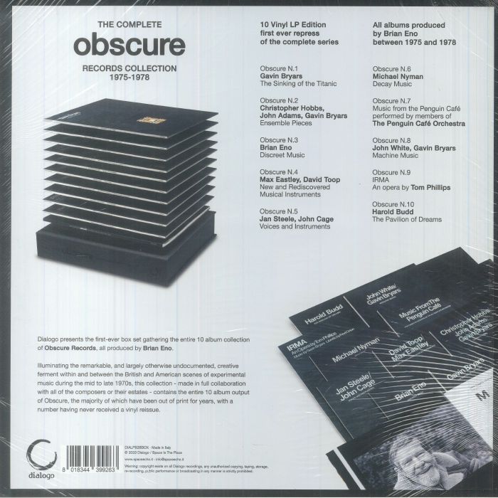 ENO, Brian/GAVIN BRYARS/MICHAEL NYMAN/VARIOUS - The Complete Obscure Records Collection 1975-1978 (remastered)