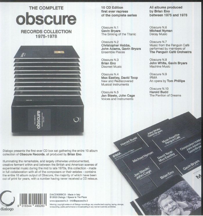 ENO, Brian/GAVIN BRYARS/MICHAEL NYMAN/VARIOUS - The Complete Obscure Records Collection 1975-1978 (remastered)