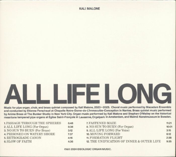 Kali MALONE - All Life Long CD at Juno Records.