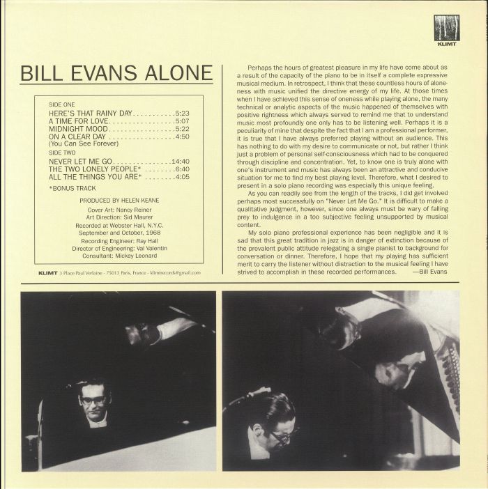 EVANS, Bill - Alone (reissue)