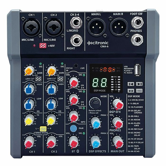 CITRONIC - Citronic CMA-6 Compact 4-Channel Studio Mixer With DSP FX & BT/USB