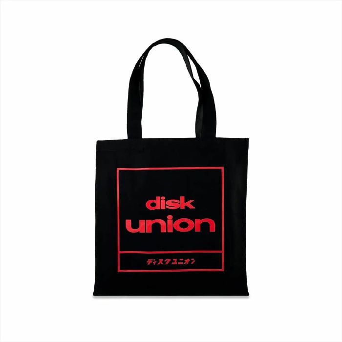 DISK UNION - Disk Union Large Capacity Square Logo Tote Bag (black with red logo)