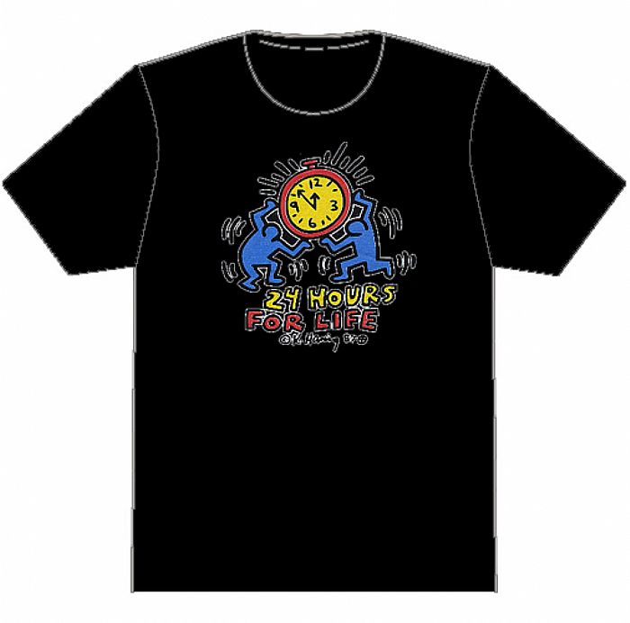 24 HOURS FOR LIFE - 24 Hours For Life Keith Haring '87 T-shirt (black t-shirt multi-coloured logo)