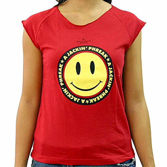 A JACKIN PHREAK - A Jackin Phreak Sleeveless T-Shirt (red with yellow smiley face)