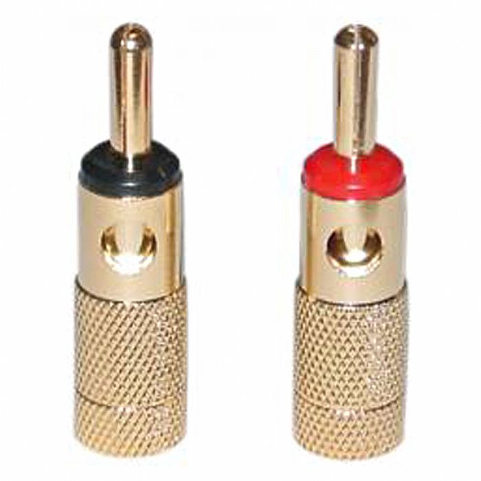 BANANA PLUGS - Banana Plugs (2 pack) (black & red brass plugs connect speaker wire to amps, receivers, speakers etc.)