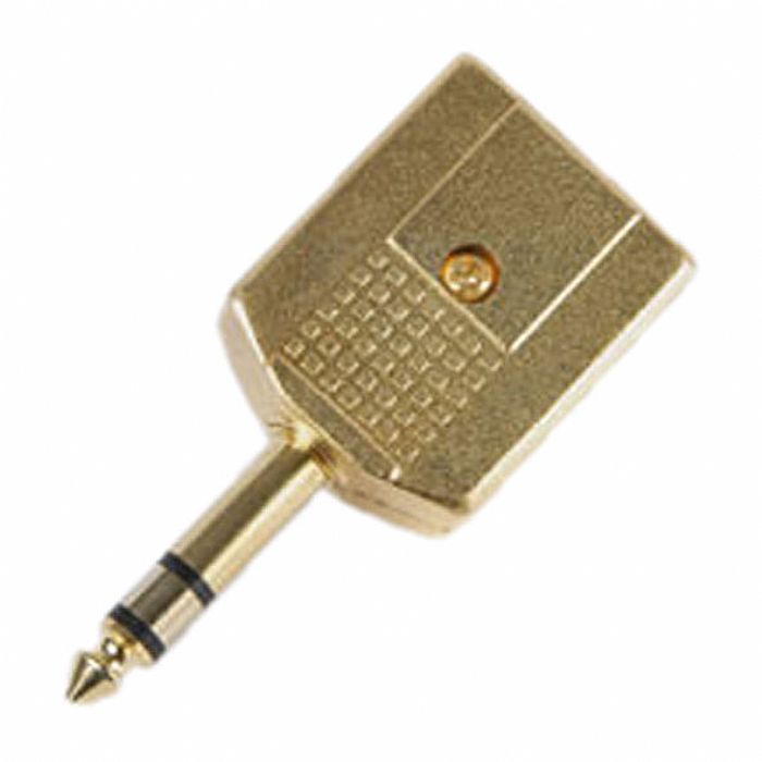 ADAPTER PLUG - Single Male 1/4" (6.35mm) Stereo Jack Plug To Double 1/4" (6.35mm) Stereo Jack Sockets (gold plated)