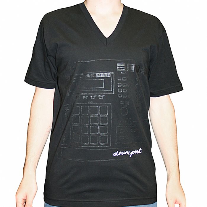 DRUMPOET COMMUNITY - Drumpoet Community T-Shirt (black v-neck with black Akai MPC 2000 image)