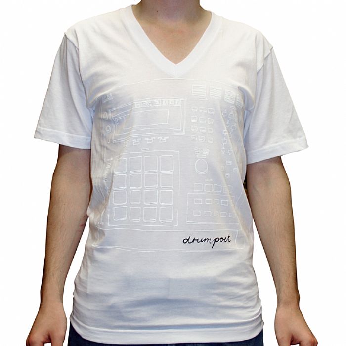 DRUMPOET COMMUNITY - Drumpoet Community T-Shirt (white v-neck with white Akai MPC 2000  image)