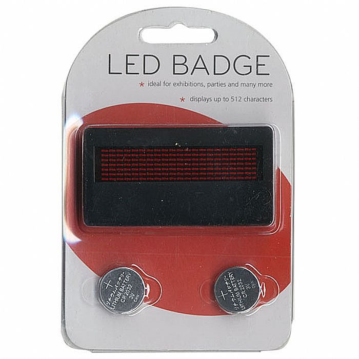LED BADGE - LED Badge (red) (displays up to 512 characters, scrolling LED's, can store up to 6 messages, adjustable speed, easy pin attachment, battery included (CR-2032))