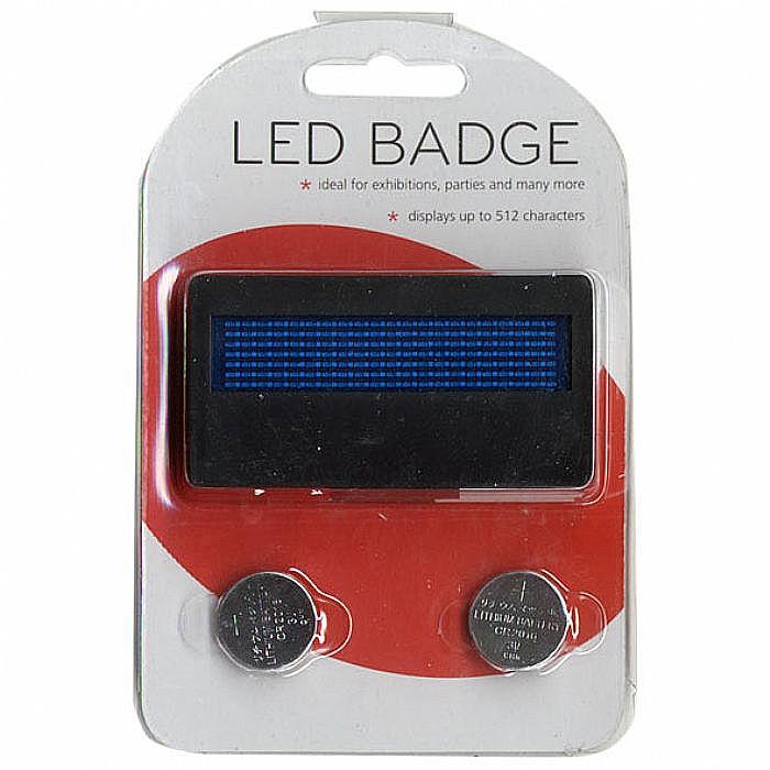 LED BADGE - LED Badge (blue) (displays up to 512 characters, scrolling LED's, can store up to 6 messages, adjustable speed, easy pin attachment, battery included (CR-2032))