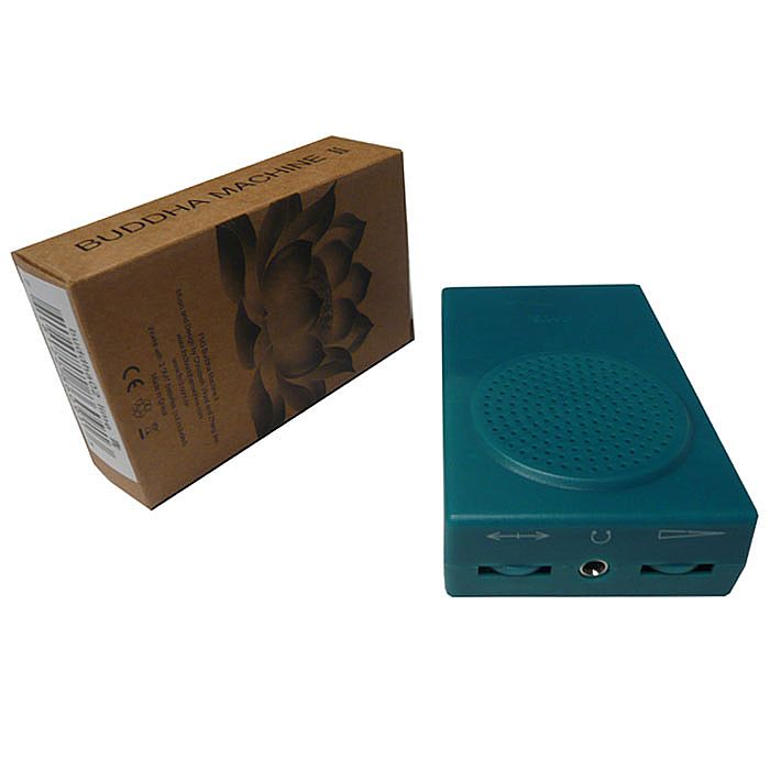 FM 3 - Buddha Machine II (aqua blue) (a small soundbox, an integrated speaker, a volume control, pitch control, mini jack-out & a switch to choose between nine different loops)
