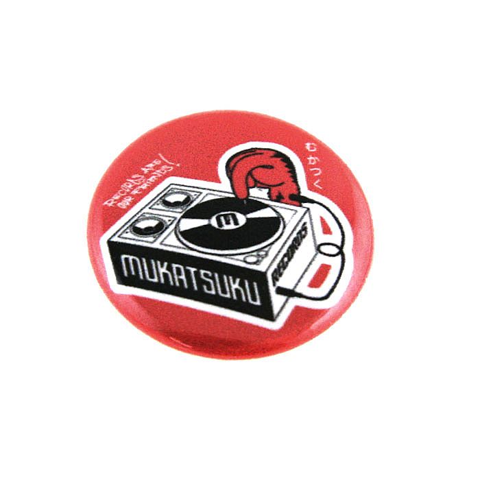 MUKATSUKU - Mukatsuku Red Button Badge (button badge with red, black & white logo design)