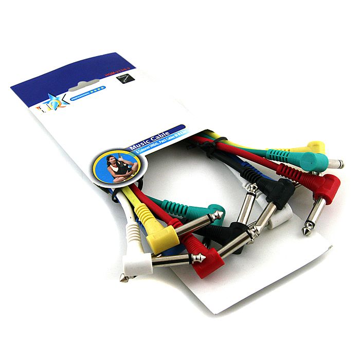UNBALANCED PATCH CABLES - Unbalanced Patch Cables (pack of 6 coloured cables, 0.30m long, 90 degree jack plugs)