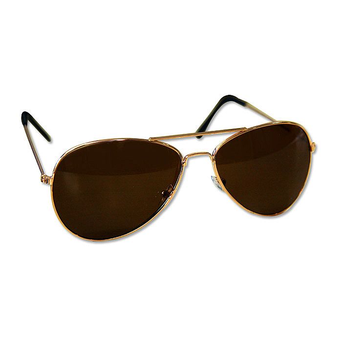 Aviator Sunglasses (gold frames, brown lenses) at Juno Records.