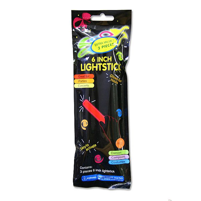COOL GLOW LIGHTSTICKS - 6" Cool Glow Lightsticks (pack of 3, red)