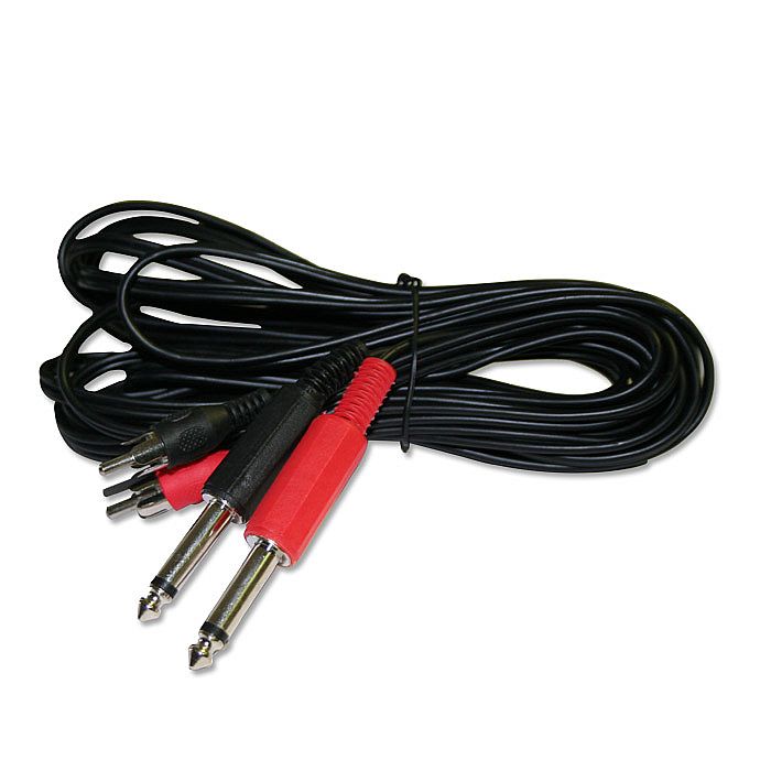 PHONO (RCA) STEREO AUDIO CABLE - Pair Of Male Phono (RCA) Plugs To Pair Of Mono 1/4" (6.3mm) Jack Plugs (5m, black)