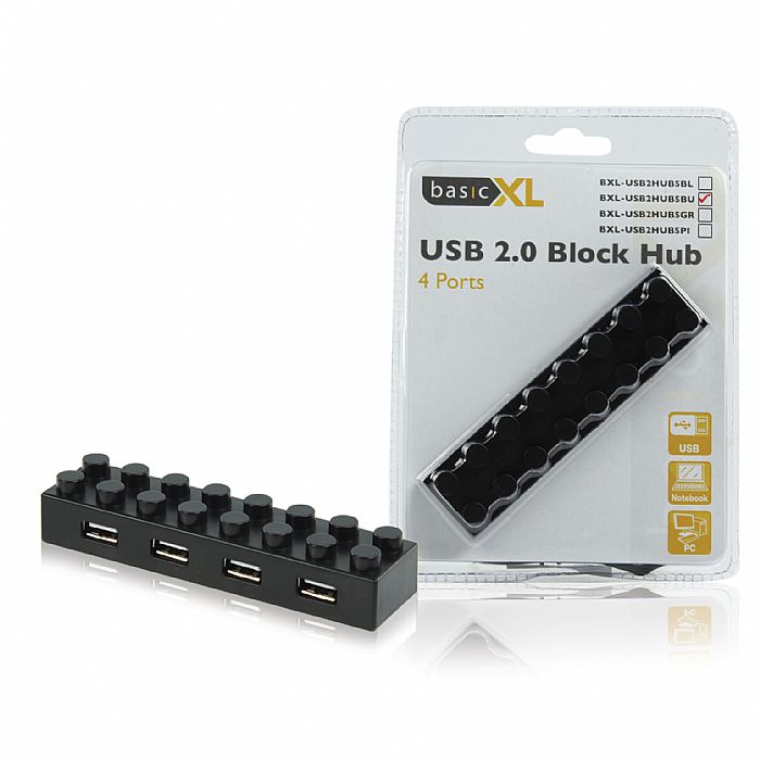 BASICXL - BasicXL 4 Port USB 2.0 Block Hub (black)