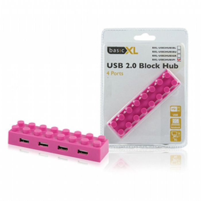 BASICXL - BasicXL 4 Port USB 2.0 Block Hub (pink)