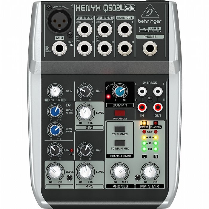 BEHRINGER - Behringer Q502 USB Xenyx Premium 5 Input, 2 Bus Mixer With Traktion 4 Audio Production Software