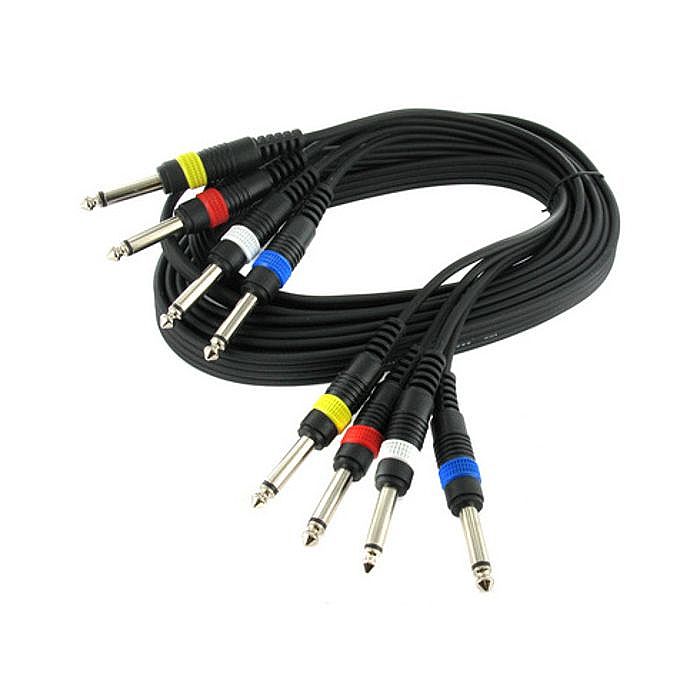 4 WAY JACK WIRING LOOM - 4 Way Wiring Loom Audio Cable With 1/4" Mono Jack Plugs (black, 6m)
