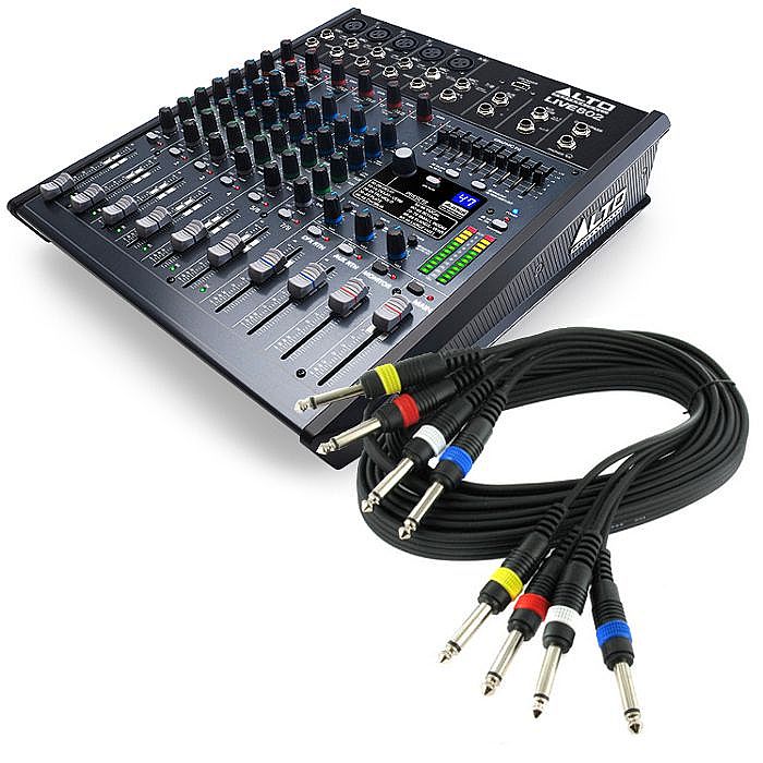 ALTO - Alto Live 802 8 Channel Mixer With USB + FREE 4 Way 1/4" Jack Wiring Loom Audio Cable (6m)