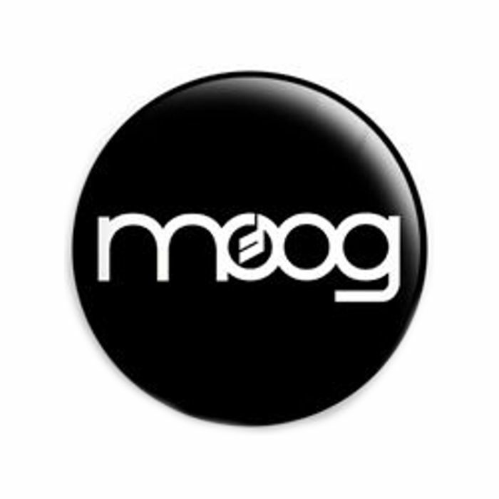 MOOG BADGE - Moog Text Logo Pin Badge (white text logo on black background)