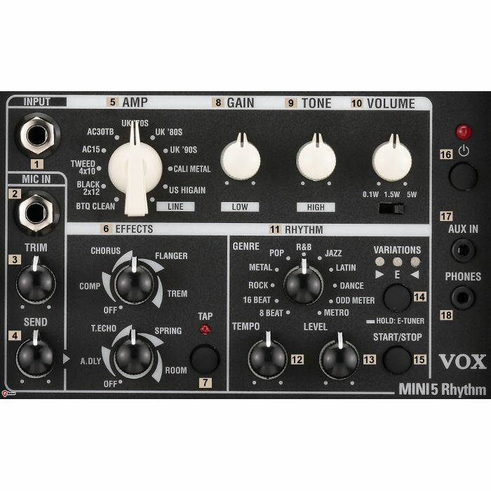 vox mini 5 rhythm modelling guitar amplifier (black)
