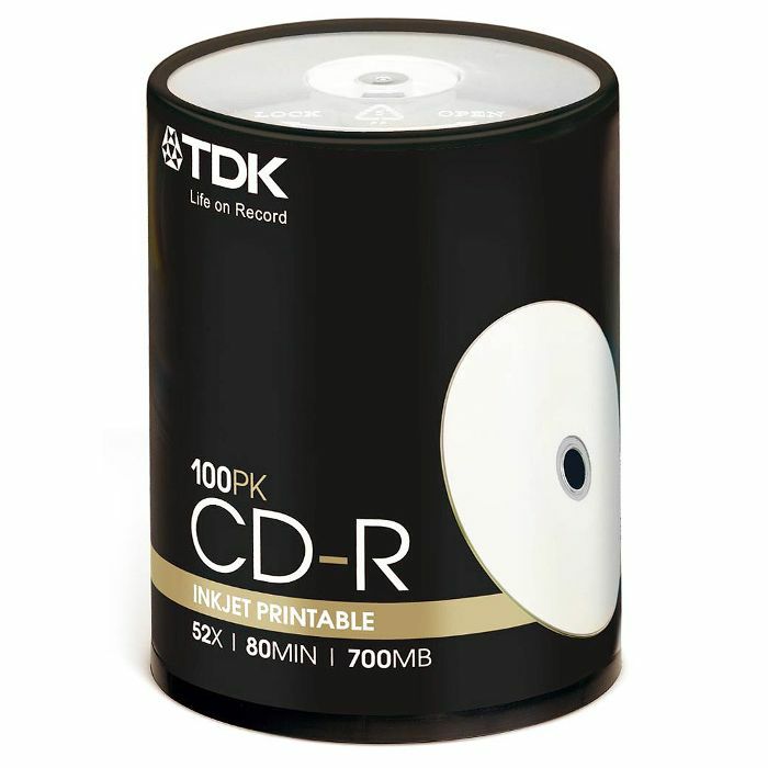 TDK - TDK CDR80 700MB Blank Inkjet Printable CDRs (spindle of 100)