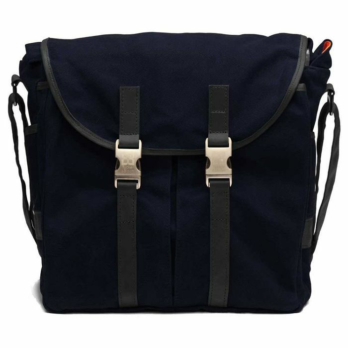 TUCKER & BLOOM - Tucker & Bloom Waxed Canvas Edition North To South Messenger Bag (navy blue with orange interior)