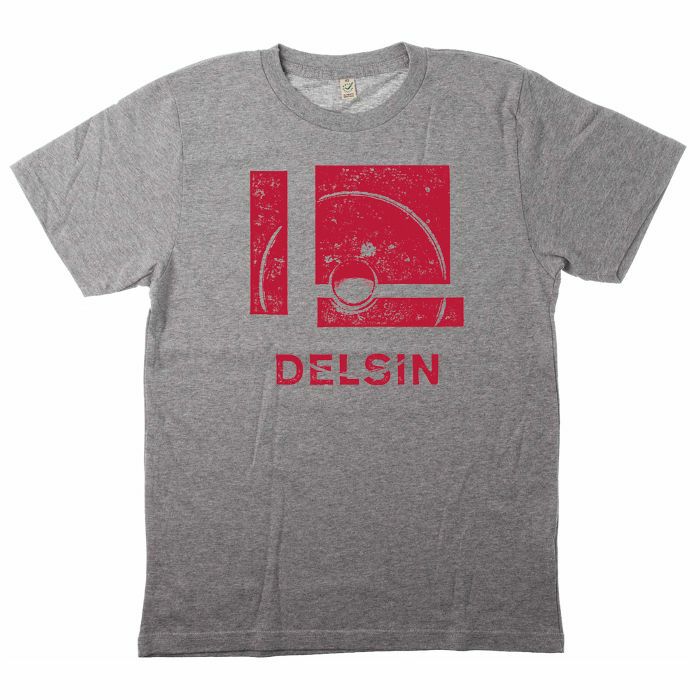 DELSIN - Delsin Label Stamp T Shirt (medium, heather grey with red print)