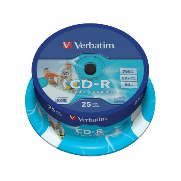 VERBATIM - Verbatim 80 Minute 700MB Wide Inkjet Printable Super Azo Blank CDR Discs (spindle of 25)