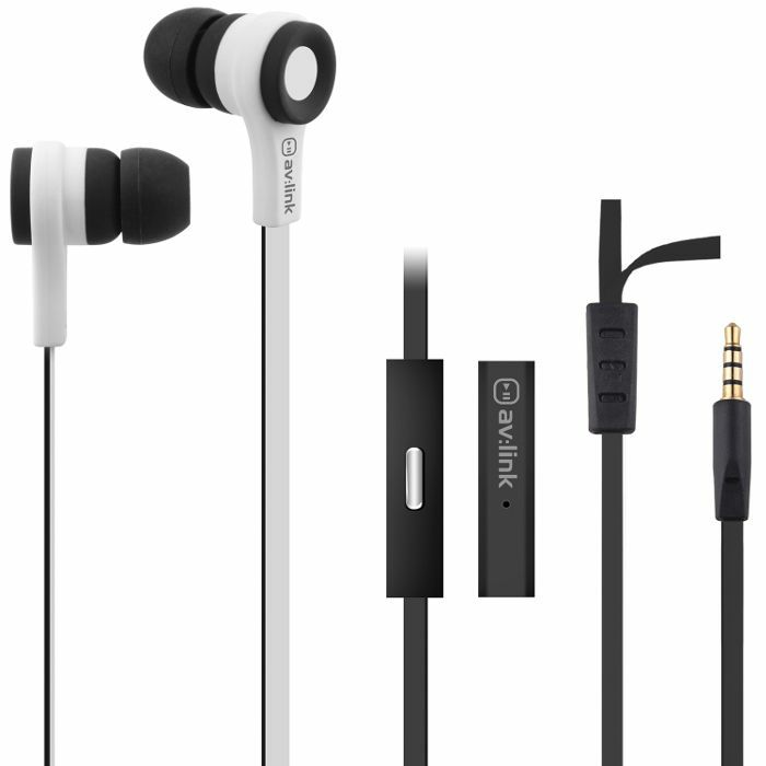 AV LINK - AV Link Rubberised Stereo Earphones With Hands Free Mic (black & white)