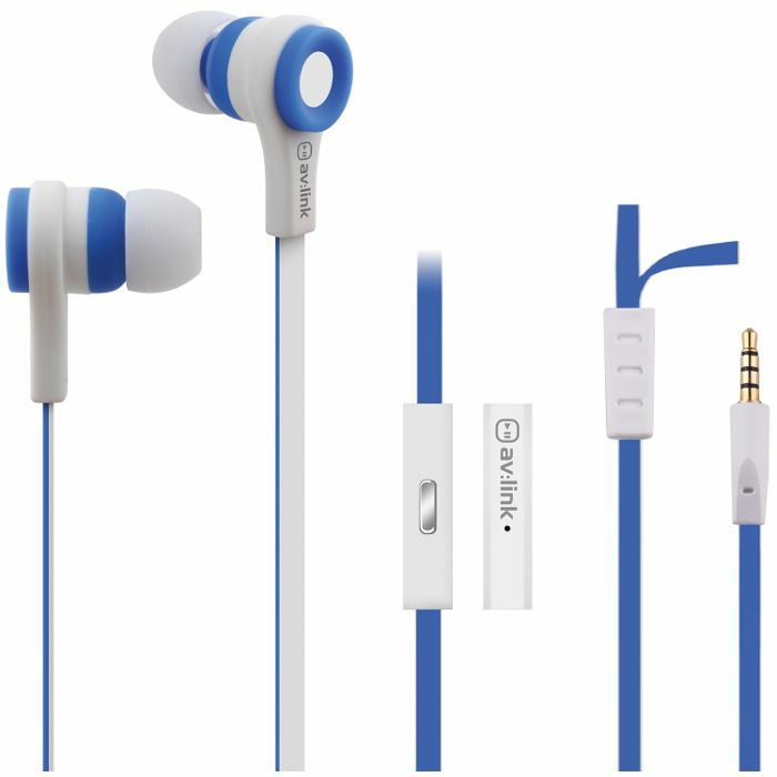 AV LINK - AV Link Rubberised Stereo Earphones With Hands Free Mic (blue & white)