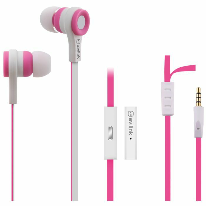 AV LINK - AV Link Rubberised Stereo Earphones With Hands Free Mic (pink & white)