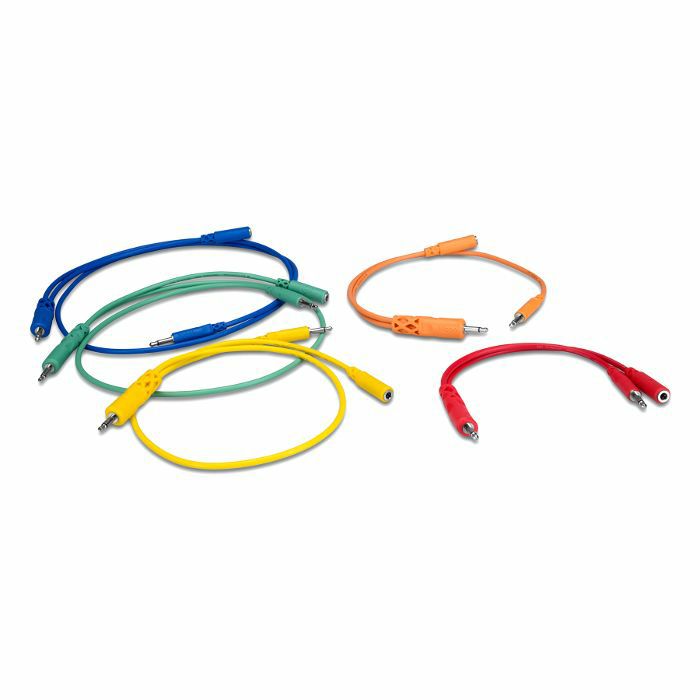 Hosa 3.5mm TS With 3.5mm TSF Pigtail To 3.5mm TS Hopscotch Patch Cable (mixed lengths & colours, pack of 5)