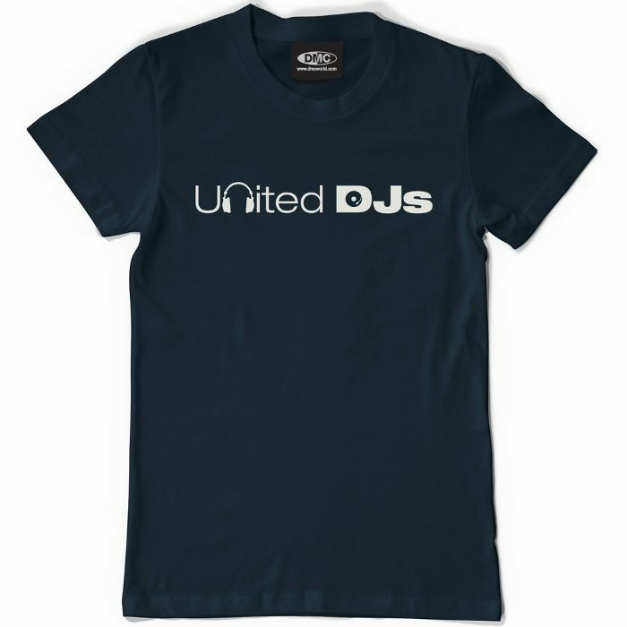 DMC - United DJs Men's T Shirt (navy blue with white print, medium)