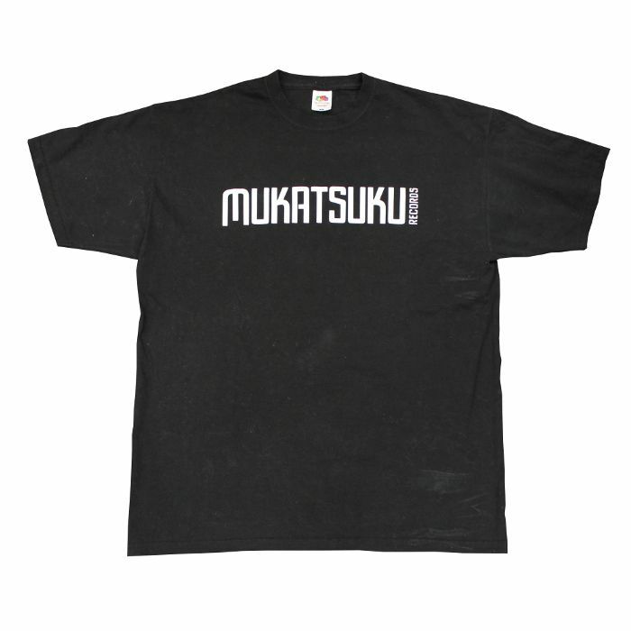 MUKATSUKU - Mukatsuku Records T Shirt (black with white Mukatsuku Logo print, extra large)