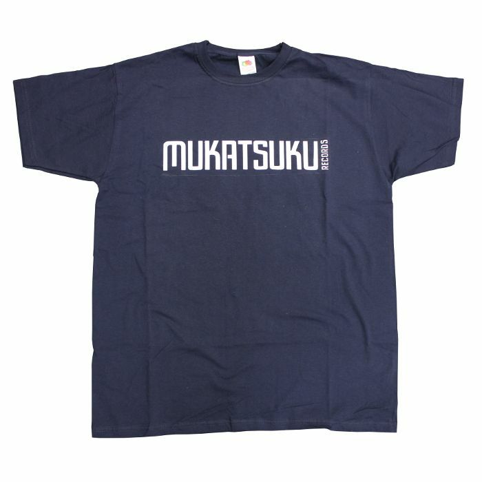 MUKATSUKU - Mukatsuku Records T Shirt (navy with white Mukatsuku Logo print, medium)