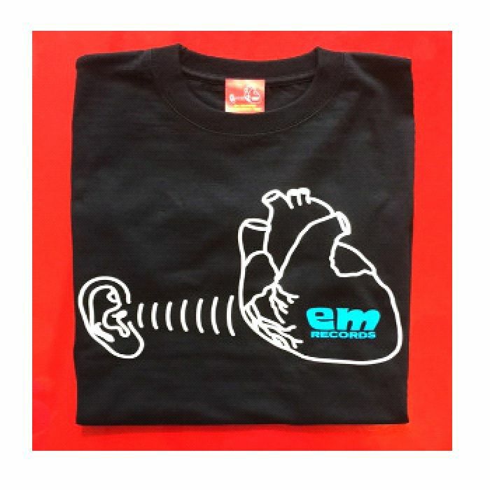 EM RECORDS - Em Records T Shirt (black with white & turquoise logo, medium)