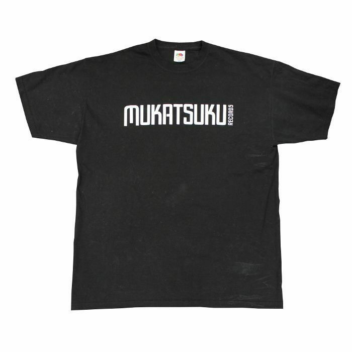 MUKATSUKU - Mukatsuku Records T Shirt (black with white Mukatsuku Logo print, extra extra large)