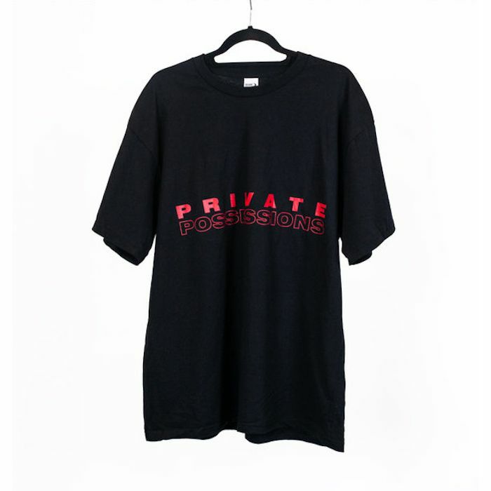 SOLITARY DANCER - Private Possessions Logo T Shirt (black with red print, oversized unisex)