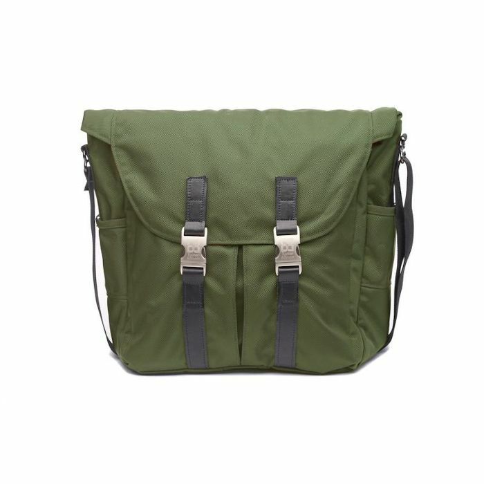 TUCKER & BLOOM - Tucker & Bloom North To South 12" Vinyl Messenger Bag With Leather Trim (olive with orange interior)